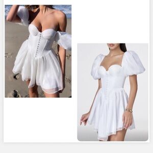 Adeirlina Chic CottageCore white mini Dress Elegant White Off-Shoulder corset